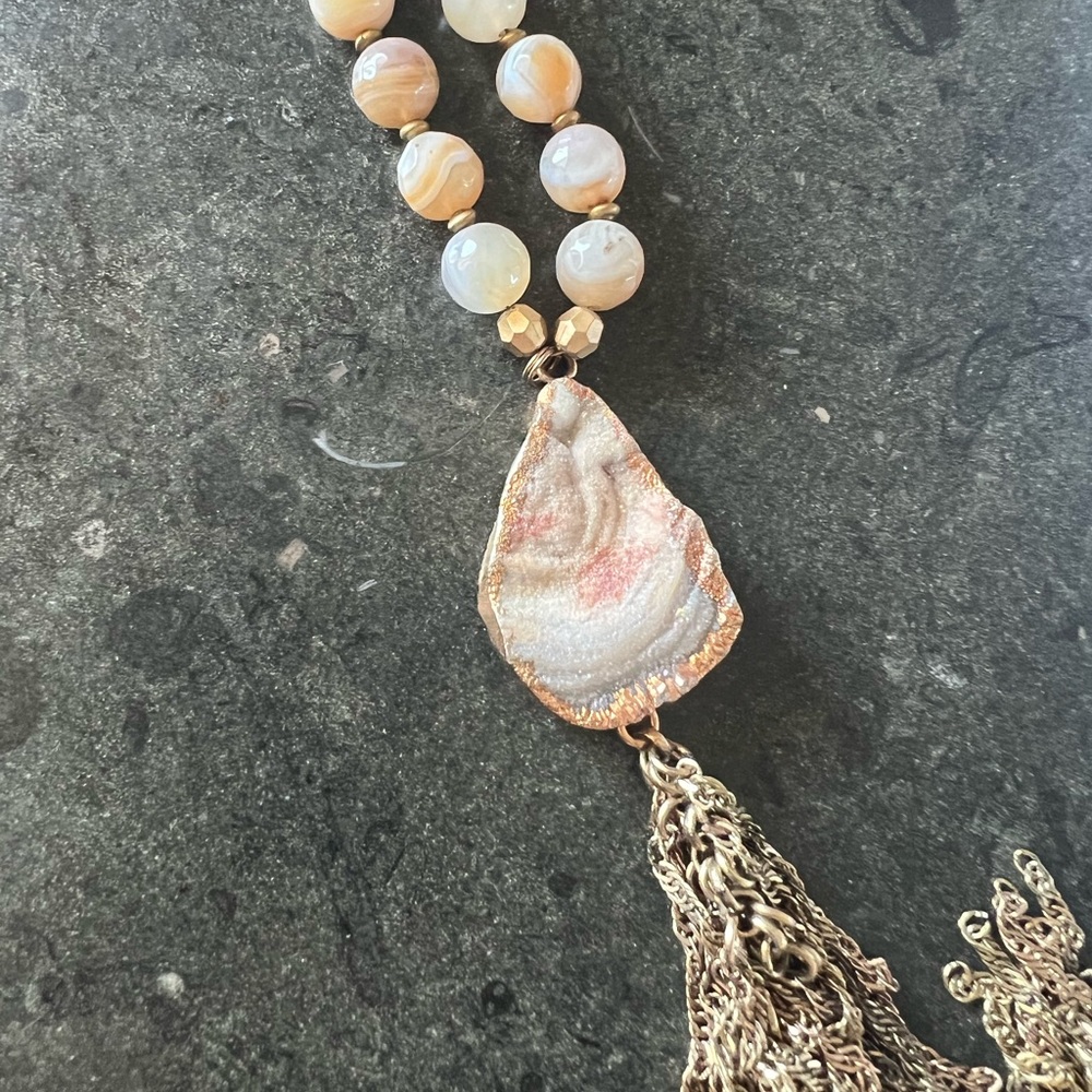 FREE w/Purchase! Elegant Agate Pendant Necklace with Gold Accents
